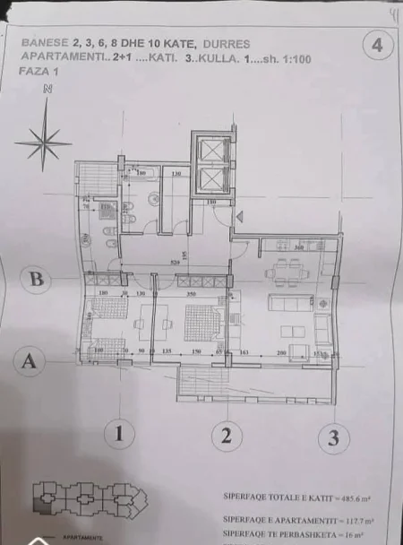 Durres, shitet apartament 3+1+Ballkon Kati 3, 134 m² 118.000 € (Rruga Pavaresia)