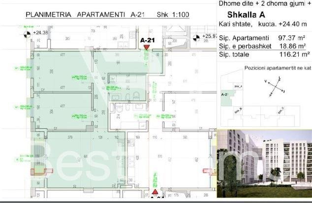 Tirane, shes apartament 2+1+BLK Kati 7, 116 m² 127.800 Euro (Porcelan, Rruga Xhanfize Keko, Rezidenca Porcelan)