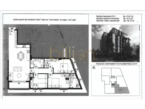 Tirane, shitet apartament 3+1 Kati 5, 132 m² 159.000 € (Astir)