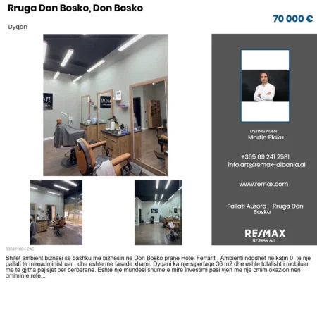 Tirane, shitet dyqan Kati 0, 36 m² 70.000 € (Don Bosko)