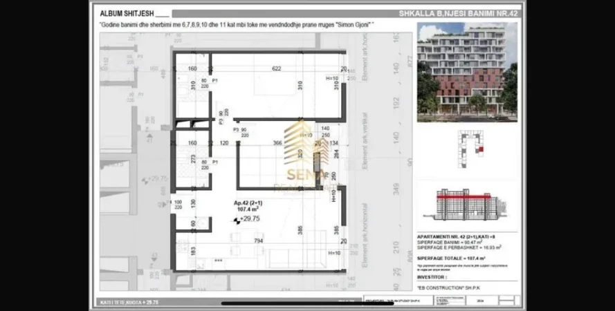 Tirane, shitet apartament 2+1+Ballkon Kati 9, 109 m² 171.000 € (Kompleksi Meis Garden, Fusha Aviacionit)
