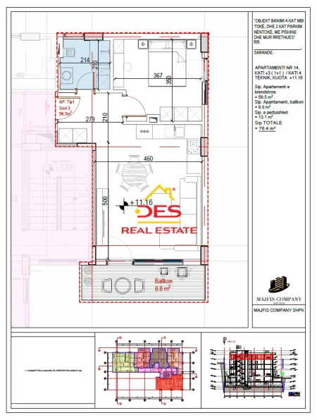 Sarande, shitet apartament 1+1 Kati 3, 78 m² 