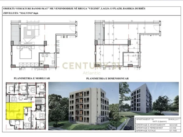 Durres, shitet apartament 1+1 Kati 3, 57 m² 68.520 € (Rrota e kuqe plazh)