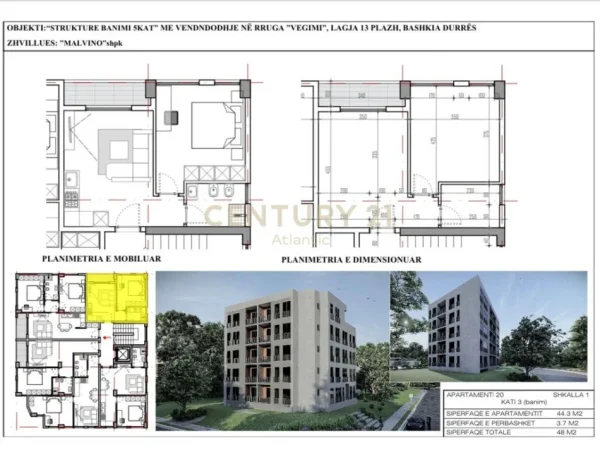 Shqiperi, shitet apartament 1+1 Kati 3, 48 m² 57.600 € (rrota e kuqe plazh)