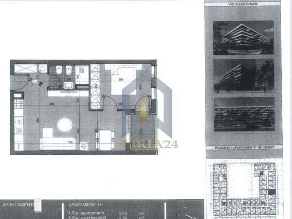 Tirane, shitet apartament 1+1+Ballkon Kati 6, 65 m² 48.360 € (Kamez-Kompleksi Riviera)