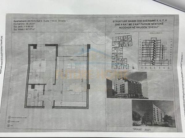 Tirane, shitet apartament 1+1 Kati 5, 67 m² 57.100 Euro (Ali Demi) UNA30250