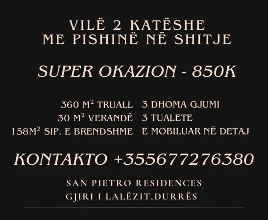 Durres, shes Vile 2 Katshe Kati 0, 158 m² (San Pietro Residences, Gjiri i Lalzit)