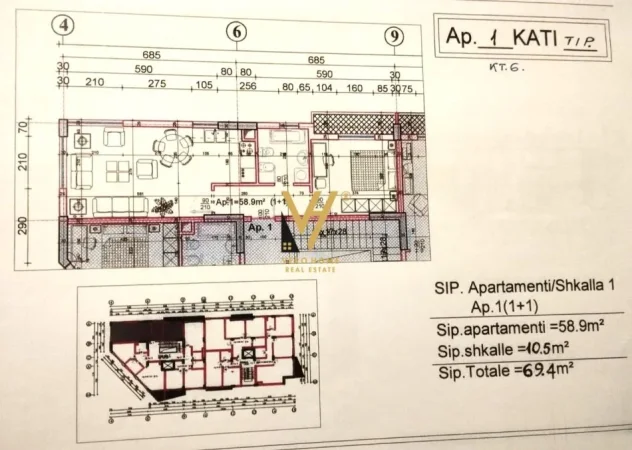 Tirane, shitet apartament 1+1+Ballkon Kati 6, 70 m² 59.000 € (KAMEZ)