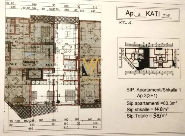 Tirane, shitet apartament 2+1+Ballkon Kati 4, 98 m² 80.360 € (KAMEZ)