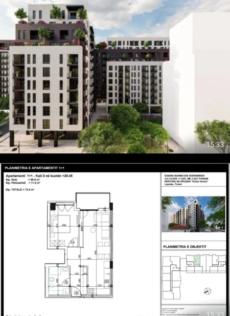 Tirane, shitet apartament 1+1 Kati 8, 72 m² 119.000 € (Laprake)