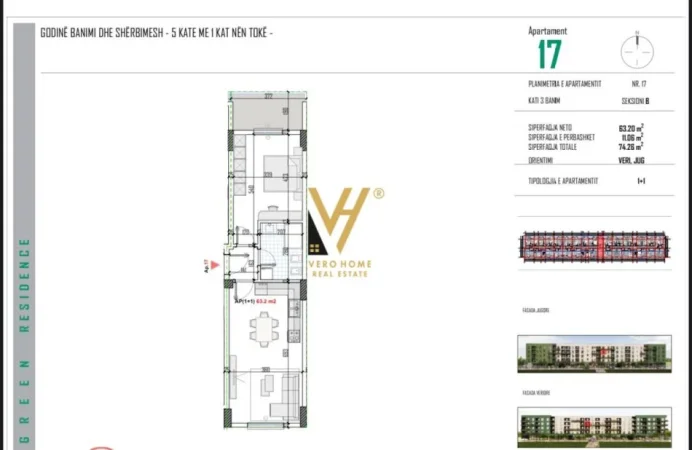 Tirane, shitet apartament 1+1+Ballkon Kati 3, 74 m² 59.400 € (BATHORE)