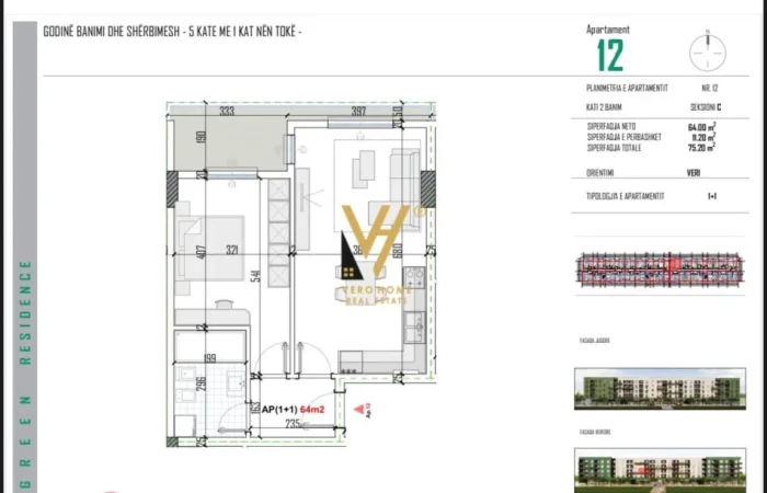 Tirane, shitet apartament 1+1 Kati 2, 75 m² 60.000 € (BATHORE)