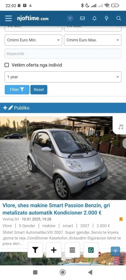 Vlore, shes makine Smart Passion Benzin, gri metalizato automatik Kondicioner 165.000 km 2.500 €