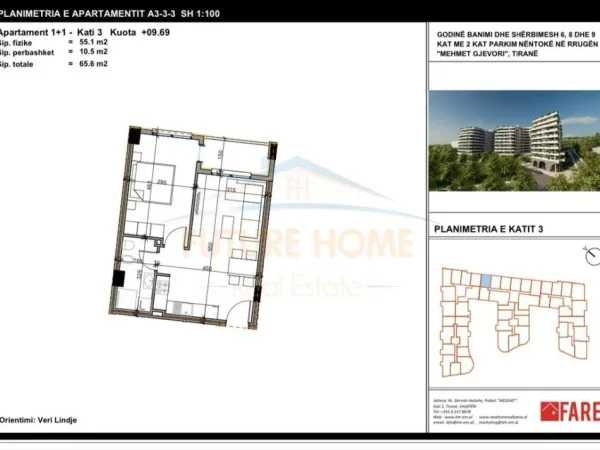 Tirane, shitet apartament 1+1+Ballkon Kati 3, 66 m² 70.000 € (Paskuqan, Kompleksi Aluna)