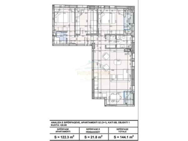 Tirane, shitet apartament 3+1 Kati 8, 144 m² 202.330 € (Unaza e Re)