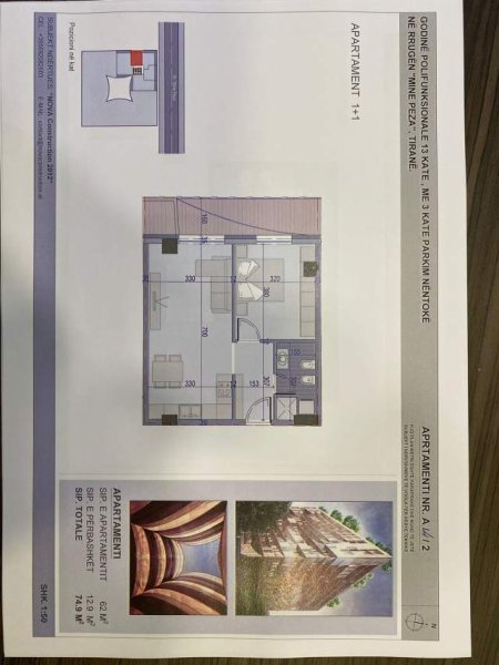 Tirane, shitet apartament 1+1+BLK Kati 6, 75 m² 120.000 Euro (Rruga Mine Peza)