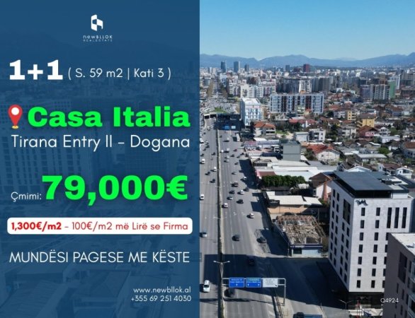 OKAZION 💥 **1,320€/m2: Ap 1+1 ( 📍ish Shqiponja - Casa Italia) k3, Pllt ne Ndertim - Kompleks & Cilesi Premium (78,000 Euro)