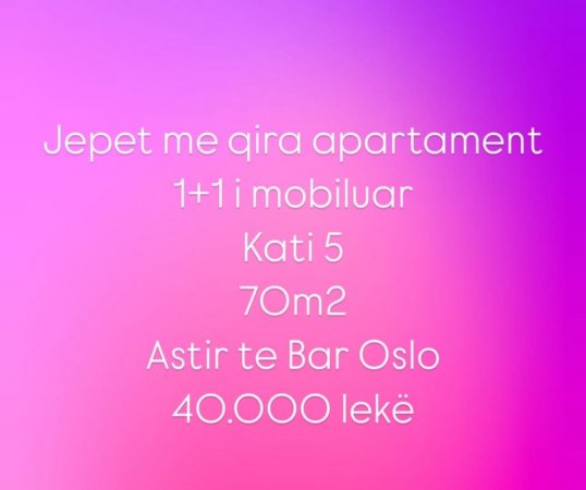 Tirane, jepet me qera apartament 1+1+Ballkon Kati 5, 70 m² 400 € (teodor keko)