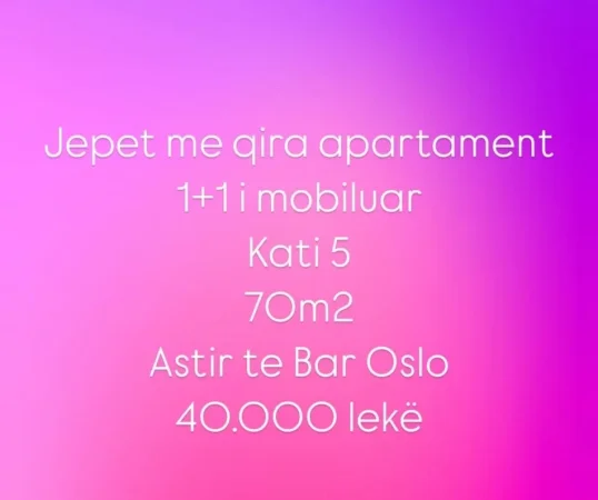 Tirane, jepet me qera apartament 1+1+Ballkon Kati 5, 70 m² 400 € (teodor keko)