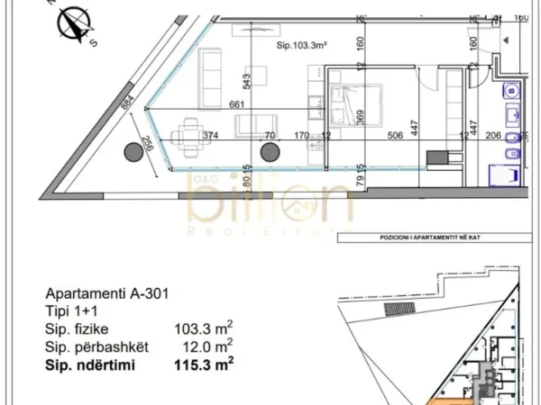 Tirane, shitet apartament 1+1 , 115 m² 196.000 € (Rruga XHanfize Keko, Tirana, Albania)