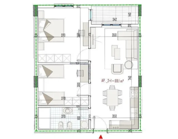 Tirane, shitet apartament 1+1+Ballkon Kati 4, 80 m² 88.176 € (Rruga Lidhja e Prizrenit)
