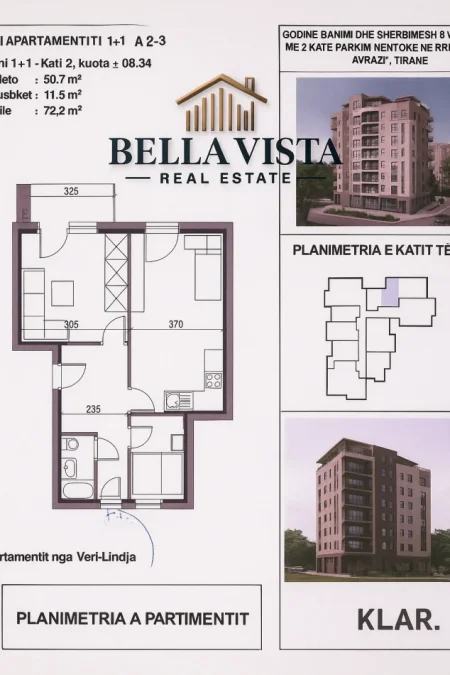 Tirane, shitet apartament 1+1 Kati 2, 72 m² 106.856 € (Lana, Fusha e Aviacionit, Tirane)