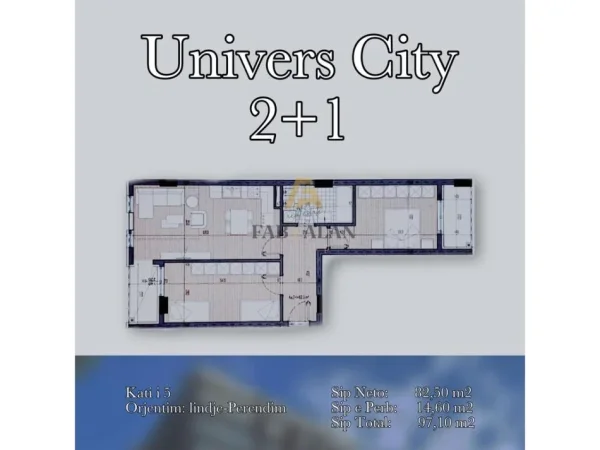 Tirane, shitet apartament 2+1 Kati 5, 97 m² 95.000 € (Univers City, QTU)